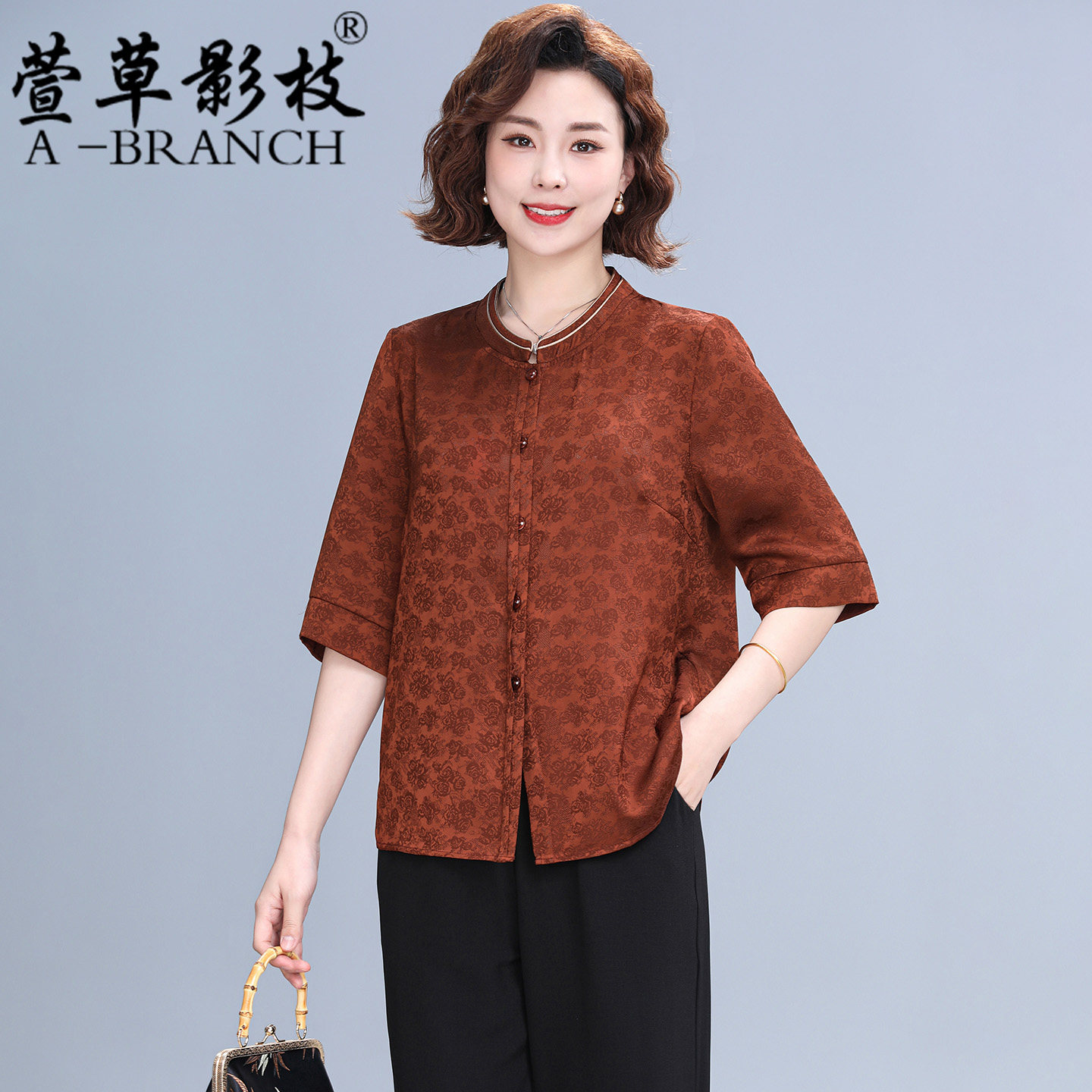 妈妈夏装新中式T恤衬衫女士套装