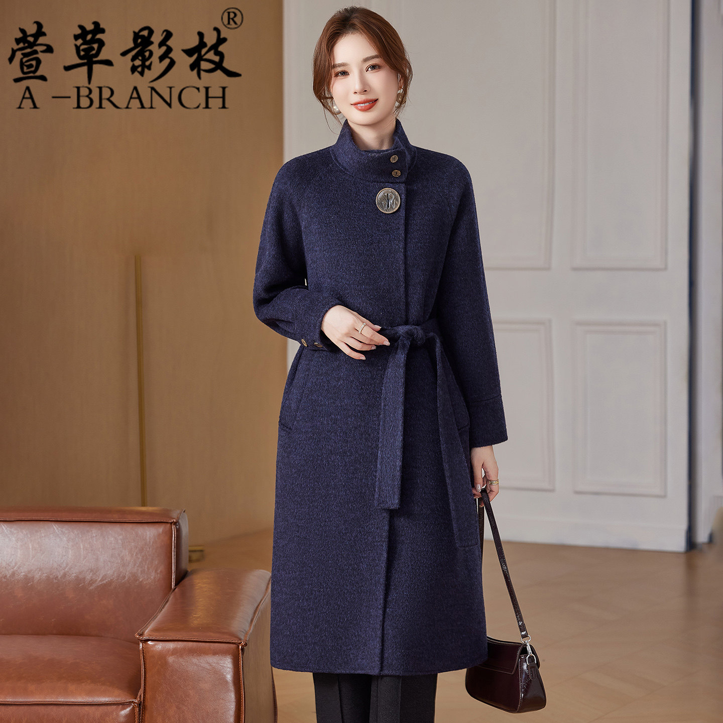 中年妈妈秋冬双面绒羊毛大衣女士2025新款洋气品牌阔太太毛呢外套