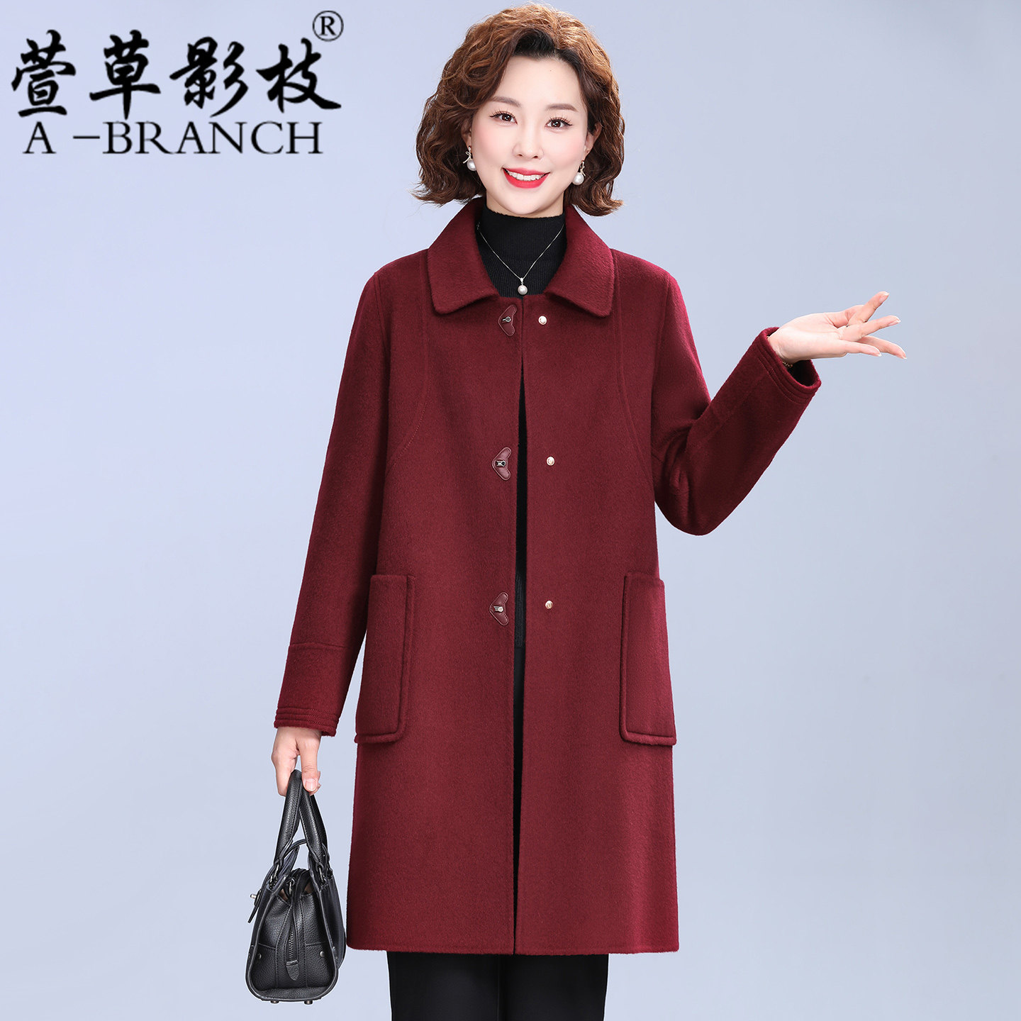 50多岁妈妈冬装双面羊绒大衣婚礼