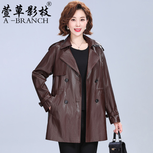 皮风衣 中老年女士高贵夫人气质中长款 秋冬妈妈装 皮衣外套2025新款