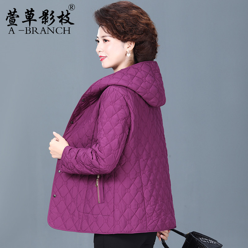 中年妈妈秋冬装棉服洋气大码中老年女连帽宽松棉衣小个子夹棉外套