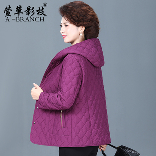 中年妈妈秋冬装棉服洋气大码中老年女连帽宽松棉衣小个子夹棉外套