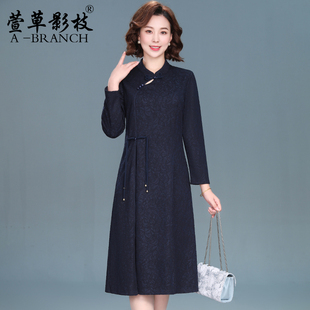 新中式妈妈连衣裙秋冬装大码显瘦2025新款中老年女装气质旗袍裙子