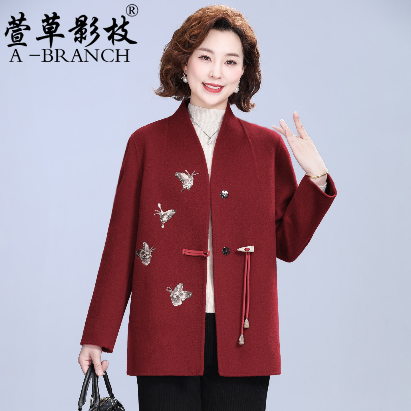 新中式妈妈双面绒羊毛呢大衣女秋冬装2025新款中老年人喜婆婆外套,女装/女士精品,中老年女装,淘宝优惠券,粉丝福利购,淘宝优惠卷