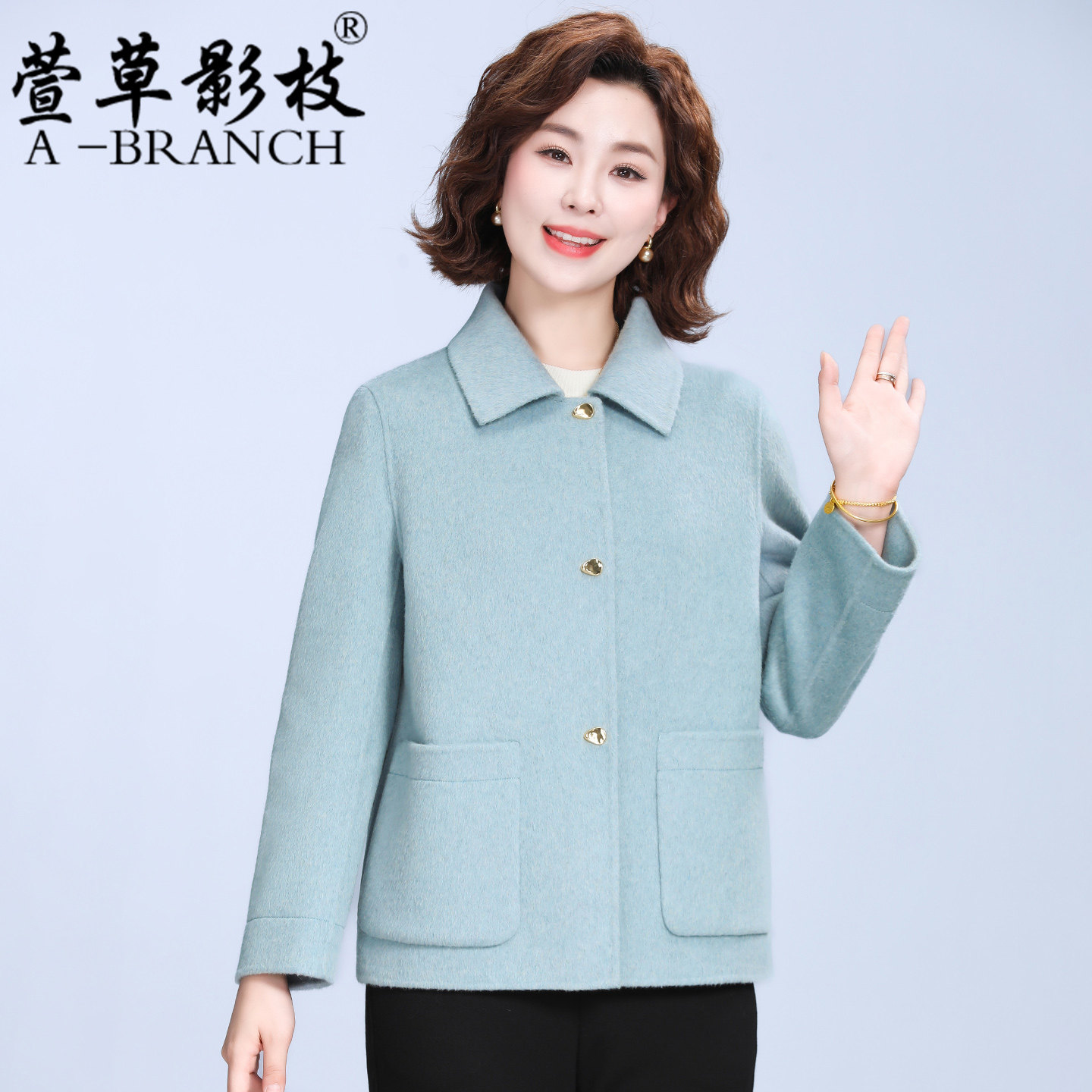 中年妈妈双面羊绒大衣女秋冬季短款双面呢外套小个子羊毛呢子上衣