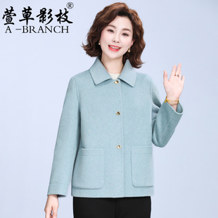 中年妈妈双面羊绒大衣女秋冬季短款双面呢外套小个子羊毛呢子上衣