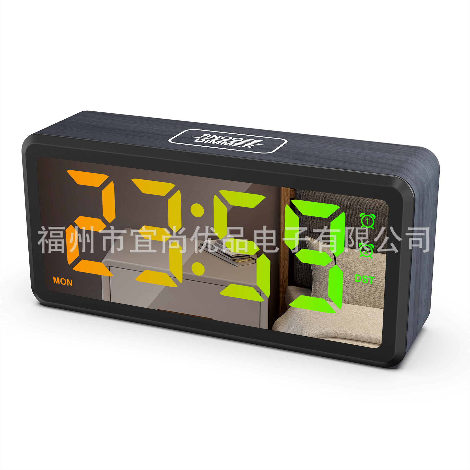 2025跨境新款LED木纹木头钟 RGB变色调光夏令时星期桌面电子闹钟