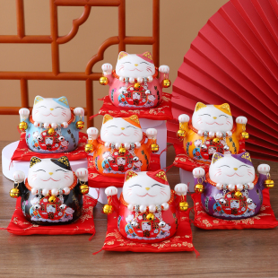 饰客厅办公日本可爱发财猫 招财猫小摆件存钱罐陶瓷创意礼品家居装