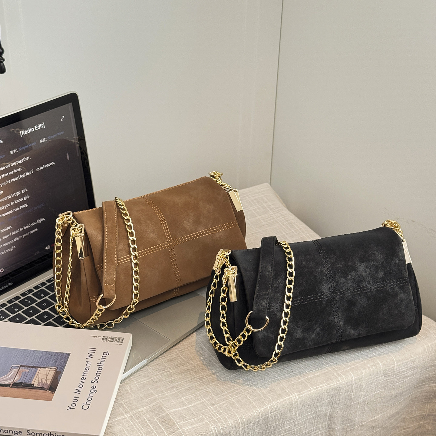 芊舒祺2026新款休闲时尚简约纯色小方包女链条包单肩腋下包日韩风