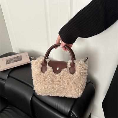 芊舒祺羊羔毛托特包女2025新款时尚简约百搭质感小众手提毛毛包