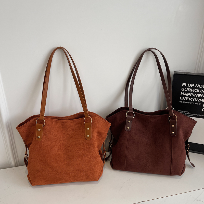 芊舒祺2025年冬季麂皮托特包女大容量通勤单肩包简约复古腋下包