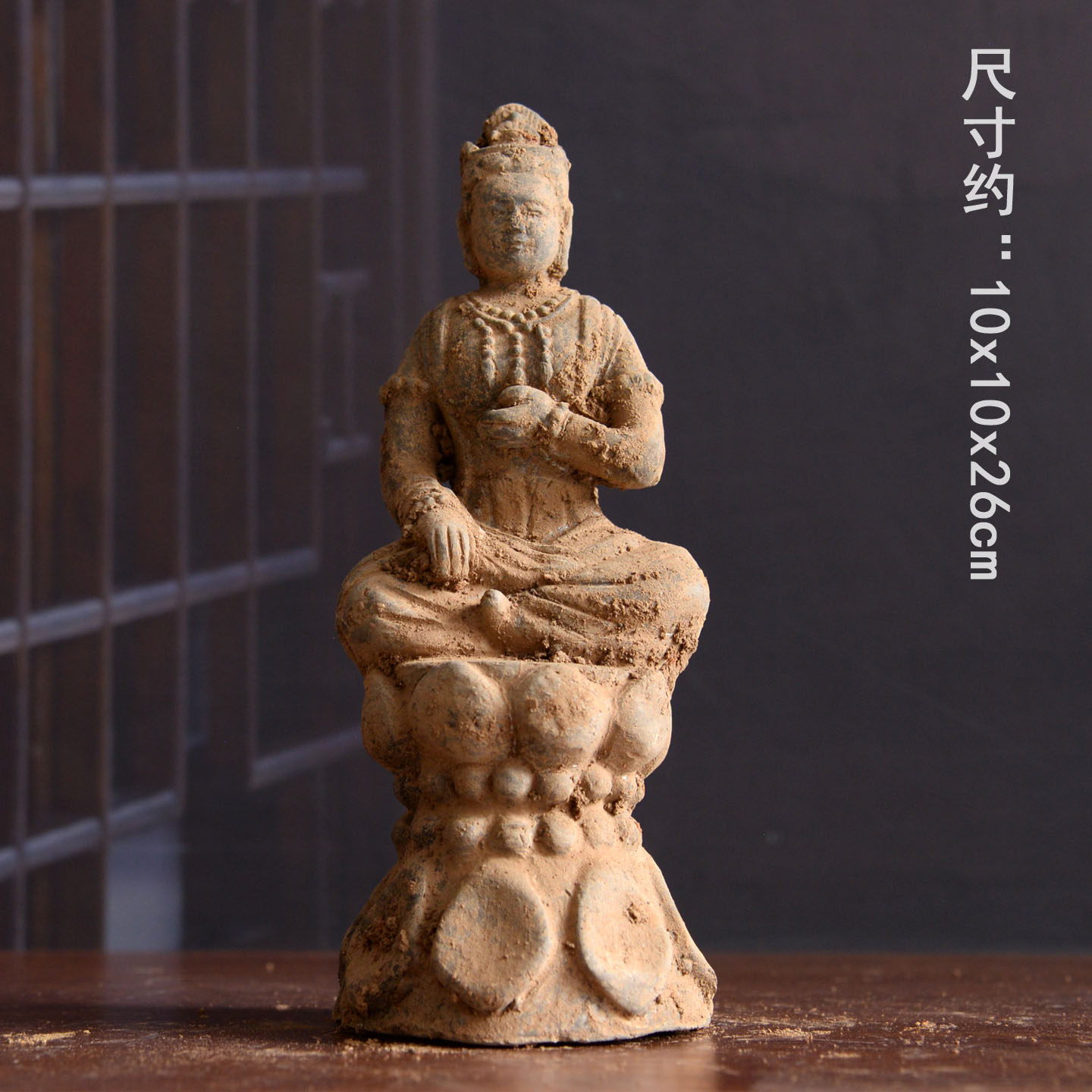 唐代佛像菩萨摆件陶器坐佛莲花佛像佛龛灰陶装饰品古物收藏艺术品