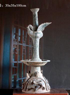 汉绿釉油灯仿古陶器灯台摆件装饰