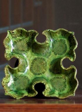 唐三彩梅花盘陶瓷盘古典艺术摆件