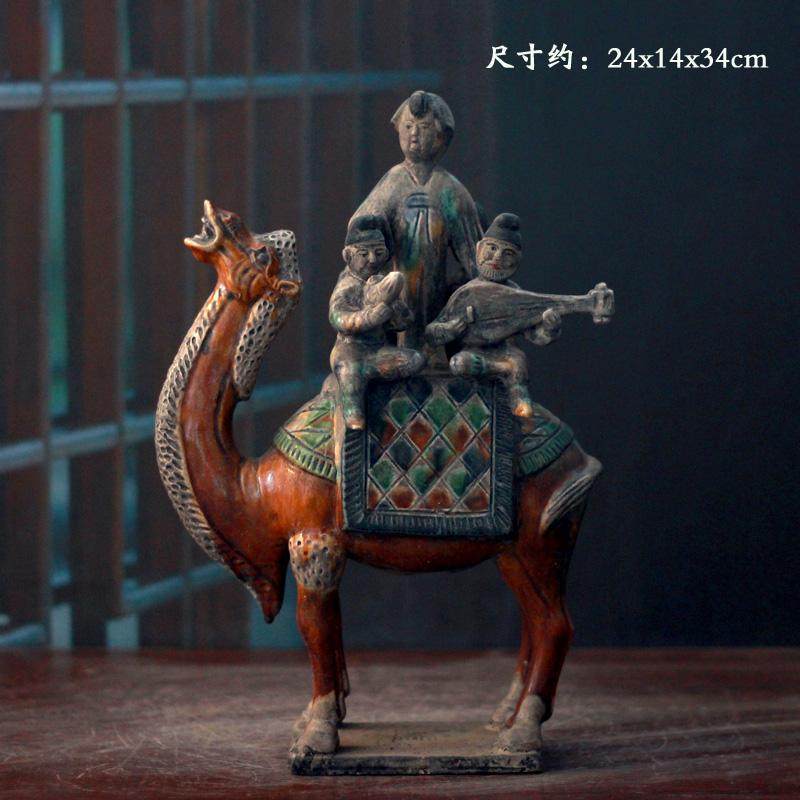 仿古唐三彩陶瓷骆驼乐俑八人五人乐器俑丝绸之路陕博复制古物收藏