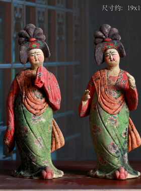 仿古陶器彩绘陶俑乐舞伎组俑摆件