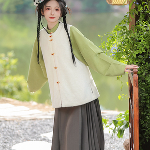 一舟记原创春季汉服立领弓袋袖圆领比甲短马面裙日常双层百搭明制