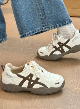 跟高3cm设计感小众德训鞋女2025新款真皮巨好看百搭休闲运动鞋