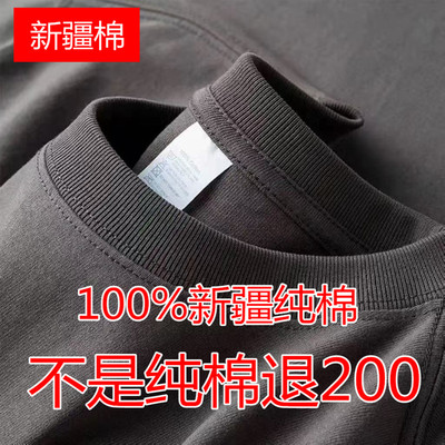 高档夏季新款100%新疆纯棉t恤男短袖圆领纯色宽松全棉半截袖体恤