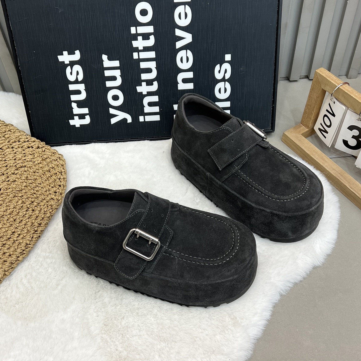 欧洲站时尚丑萌面包鞋勃肯鞋磨砂皮复古扣乐福鞋女厚底休闲豆豆鞋,女鞋,乐福鞋（豆豆鞋）,淘宝优惠券,粉丝福利购,淘宝优惠卷