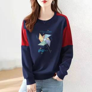 潮 上衣秋季 大牌清仓外贸出口纯棉休闲长袖 卫衣女气质宽松显瘦时尚