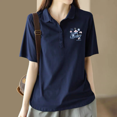 纯棉POLO领短袖t恤女夏季