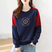 品牌出口清仓秋冬纯棉新款 上衣 打底衫 拼接长袖 卫衣女外穿休闲时尚