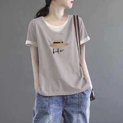 夏季纯棉休闲高级感印花上衣女