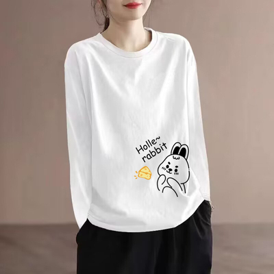 纯棉圆领显瘦t恤上衣女春秋