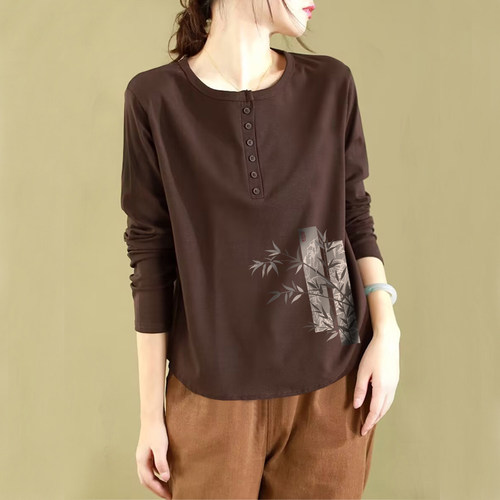 100%纯棉文艺新款休闲T恤衫上衣