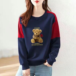 清仓品牌折扣专柜日韩印花纯棉圆领卫衣女春秋宽松长袖减龄上衣潮