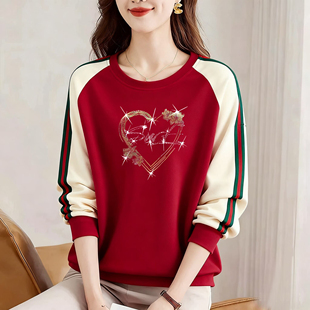 外贸品牌出口纯棉宽松气质长袖 卫衣 上衣女秋冬休闲显瘦拼接打底衫