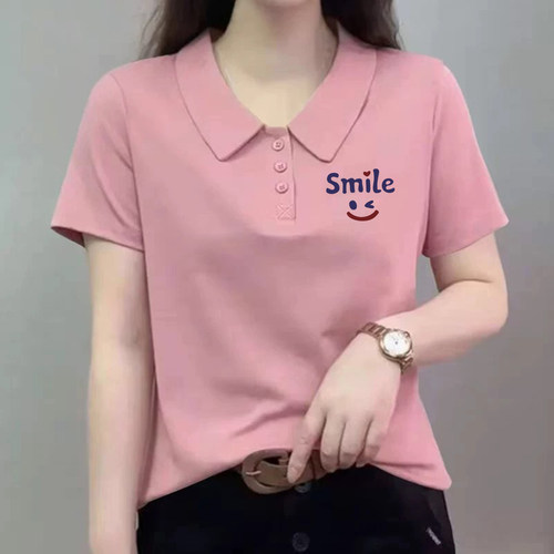 纯棉翻领POLO衫印花上衣