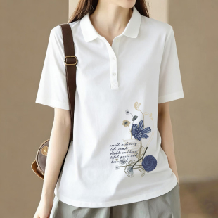 外贸清仓出口100%纯棉POLO领短袖 夏 上衣女文艺休闲翻领显瘦T恤衫