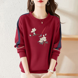 品牌出口清仓纯棉长袖 宽松显瘦休闲拼接打底上衣 气质卫衣女秋冬季