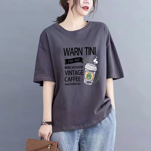 100%纯棉休闲短袖t恤女上衣