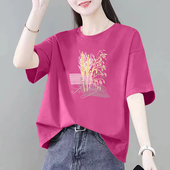 百搭休闲印花上衣气质文艺短袖 外贸一线品牌女装 100%纯棉时尚 T恤