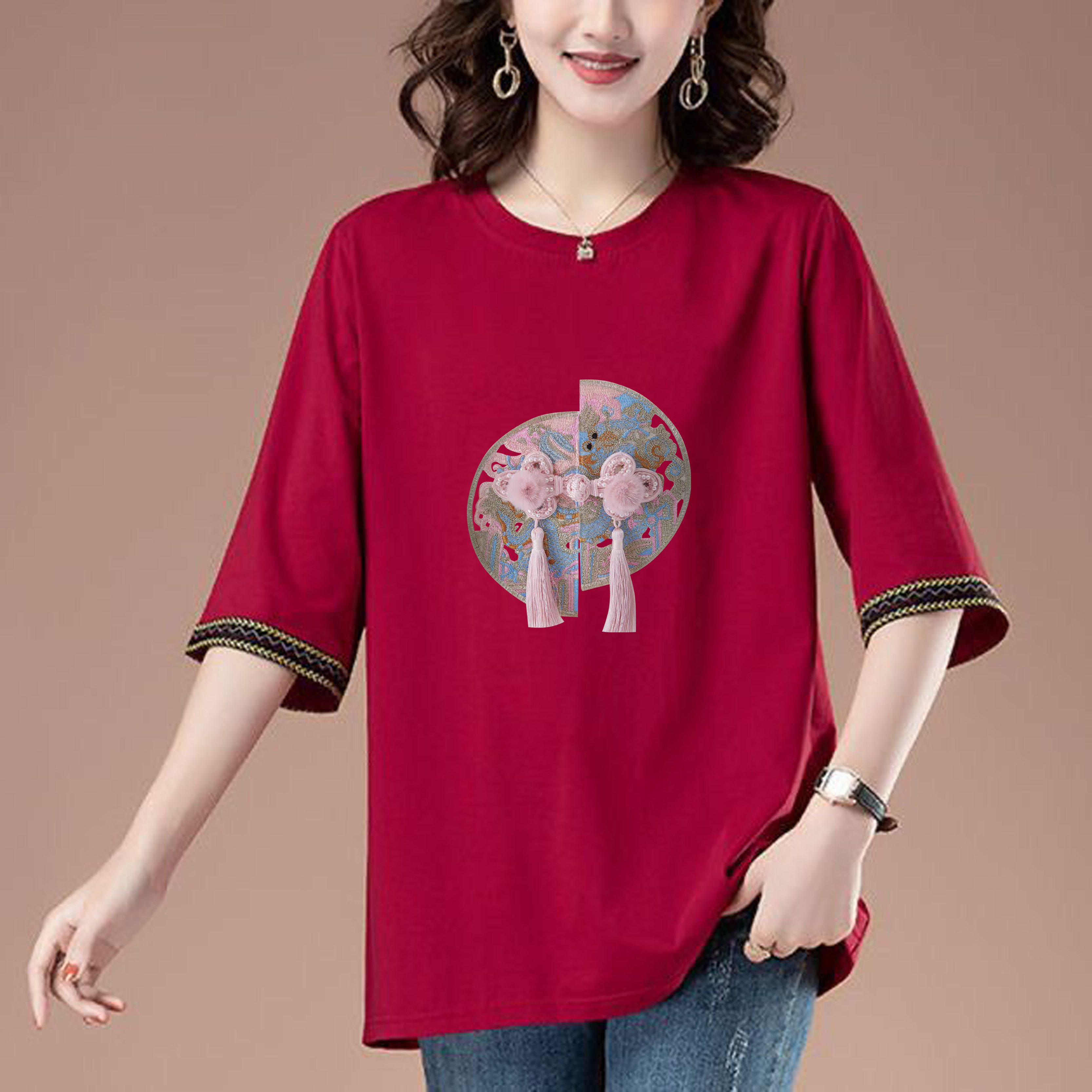 100%纯棉宽松短袖T恤女夏上衣