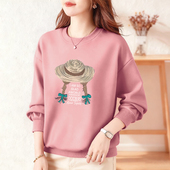 专柜品牌外贸纯棉100%休闲百搭长袖 卫衣胖mm显瘦遮肚子秋冬上衣女