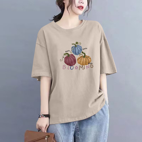 100%纯棉气质宽松休闲T恤衫女