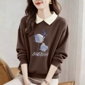 外贸出口清仓纯棉POLO领长袖 卫衣女秋冬新款 宽松潮流ins休闲上衣