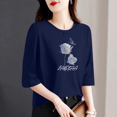 纯棉100%七分袖T恤女夏季