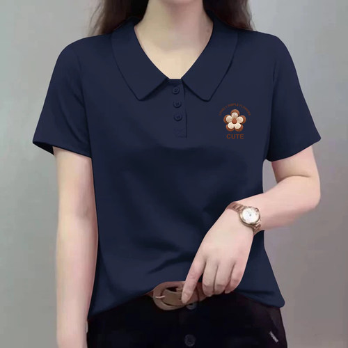 纯棉POLO衫印花上衣女夏季