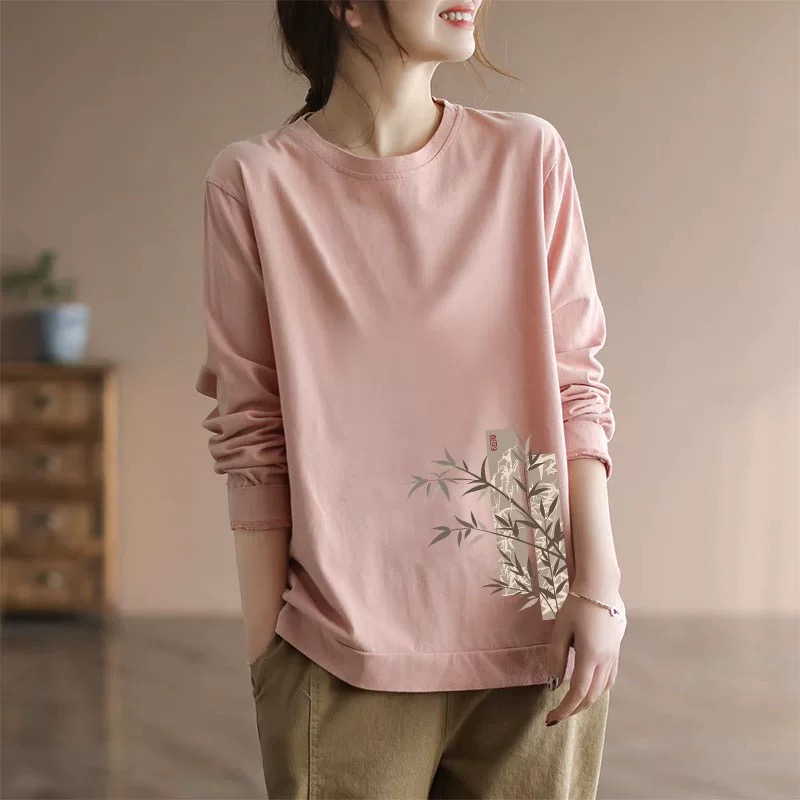 纯棉长袖减龄上衣文艺