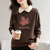 品牌折扣店清仓文艺纯棉POLO领卫衣女春秋新款 洋气假两件长袖 上衣