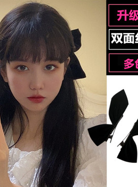 jisoo金智秀同款黑色蝴蝶结发夹兔耳朵边夹复古丝绒可爱少女日韩