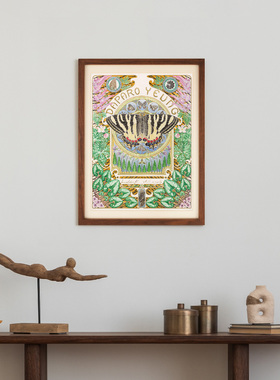 daparo蝴蝶装饰画手绘水彩家居软装氛围感穆夏植物复制画微喷田园