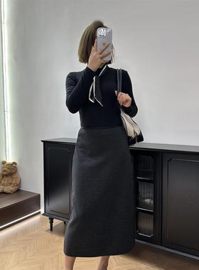 【搭万物】蚕丝羊毛H裙 高腰垂感磨毛半裙气后叉春秋