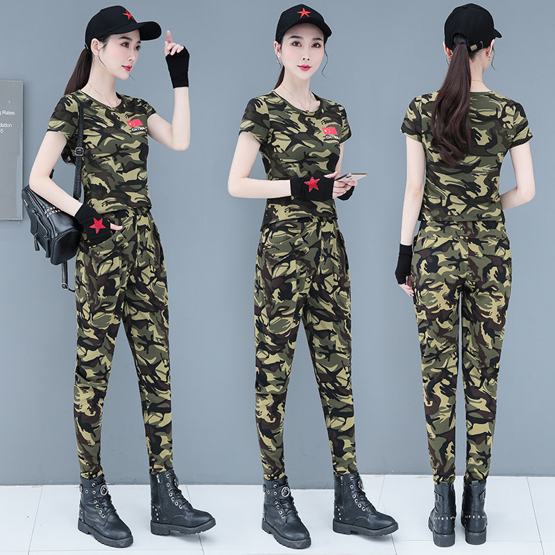 2022新款短袖水兵舞裤子套装女款哈伦裤夏季广场舞短袖T恤男女款