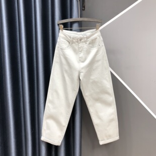 女宽松哈伦九分裤 牛仔裤 杏色高腰显瘦百搭老爹裤 2026年春夏新款